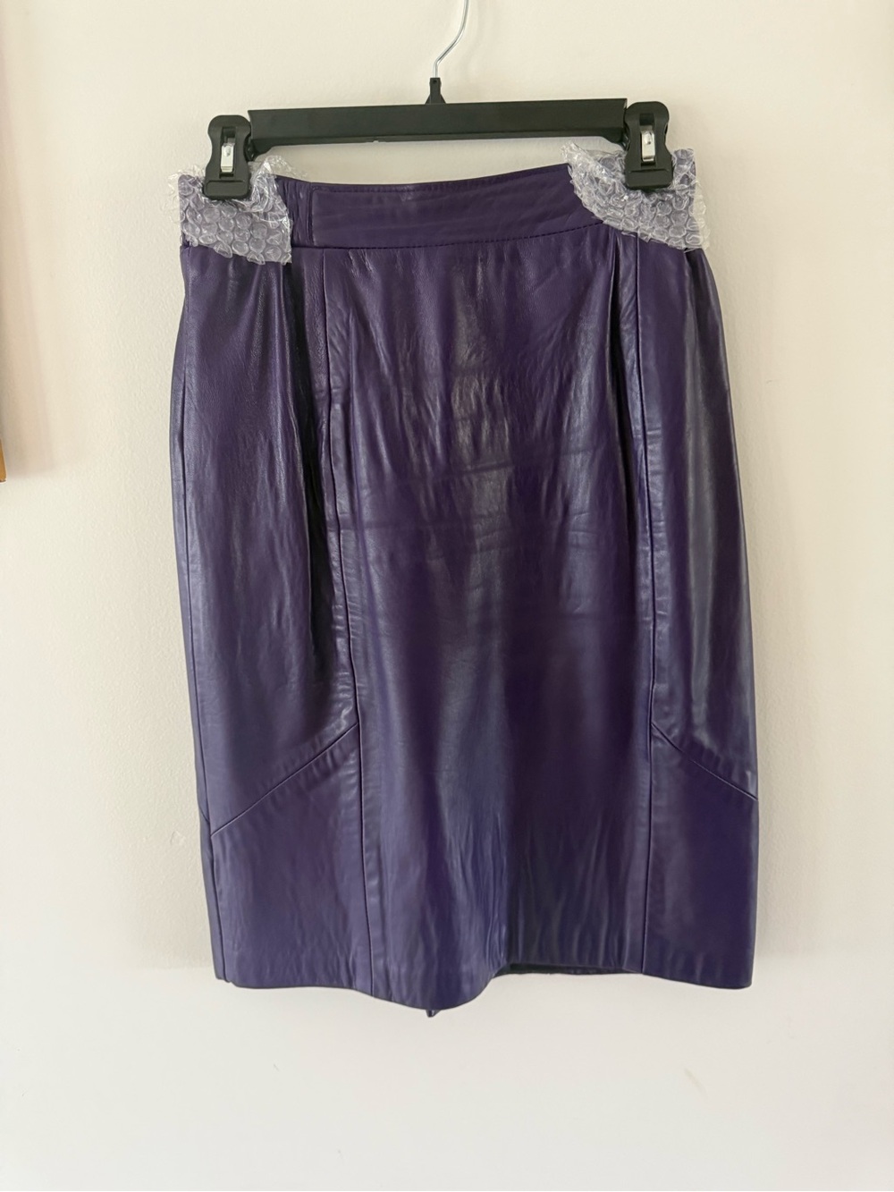 Vintage Purple Leather Pencil Skirt Fully Lined with Elastic Waist